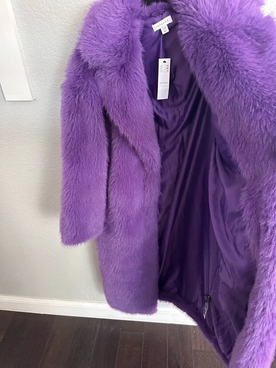 Topshop Purple Faux Fur Coat NWT Statement Teddy Coat Size 6 - Picture 4 of 14